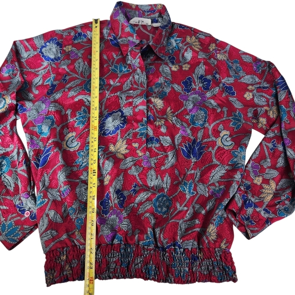 Vintage Alfred Dunner Blouse Size 14 Wine Red Floral Paisley Long Sleeve 80s 90s - Picture 10 of 10